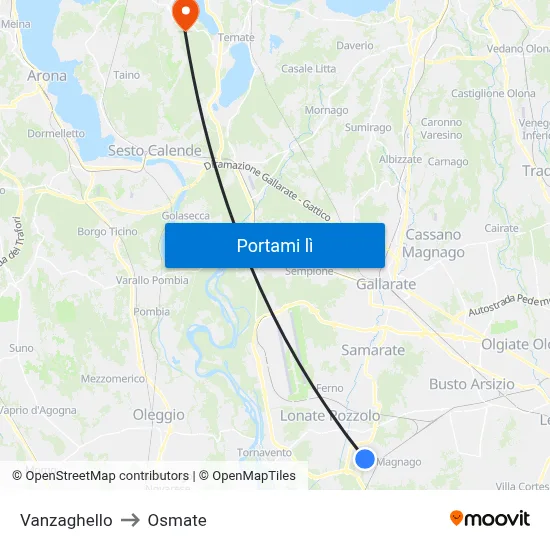 Vanzaghello to Osmate map