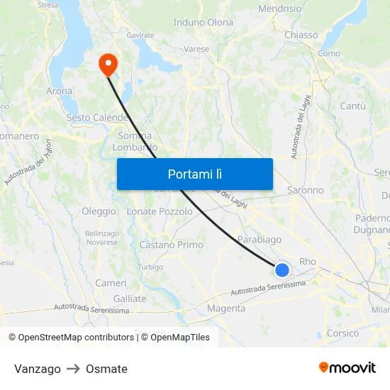 Vanzago to Osmate map