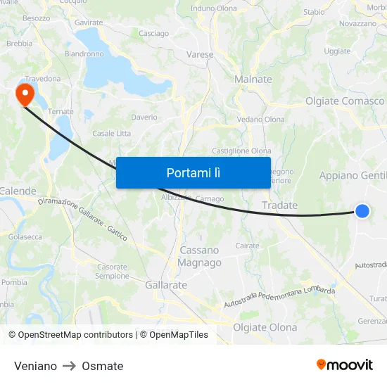 Veniano to Osmate map