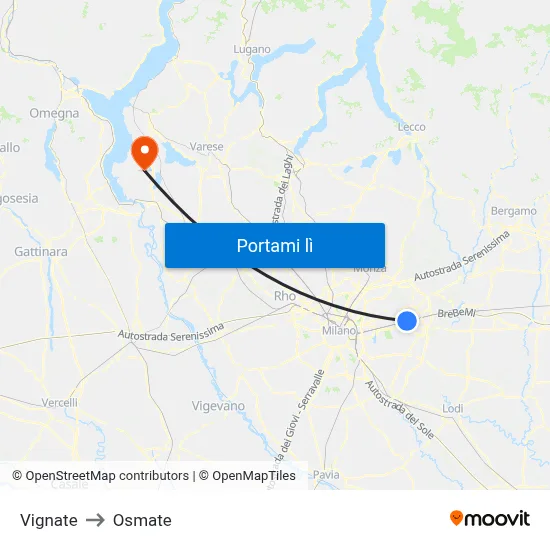 Vignate to Osmate map