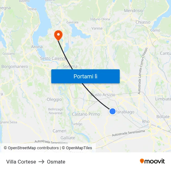 Villa Cortese to Osmate map