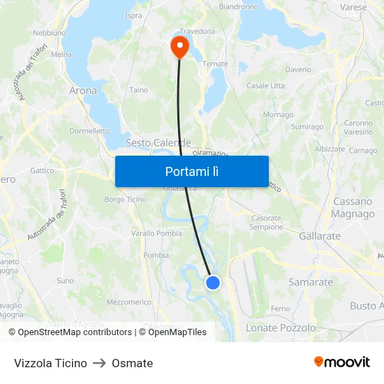 Vizzola Ticino to Osmate map