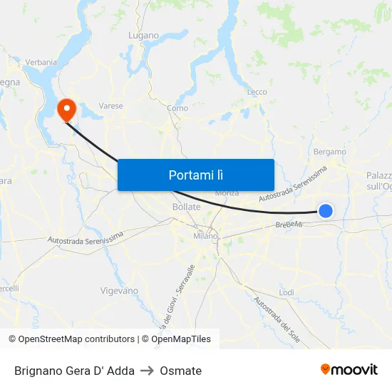 Brignano Gera D' Adda to Osmate map