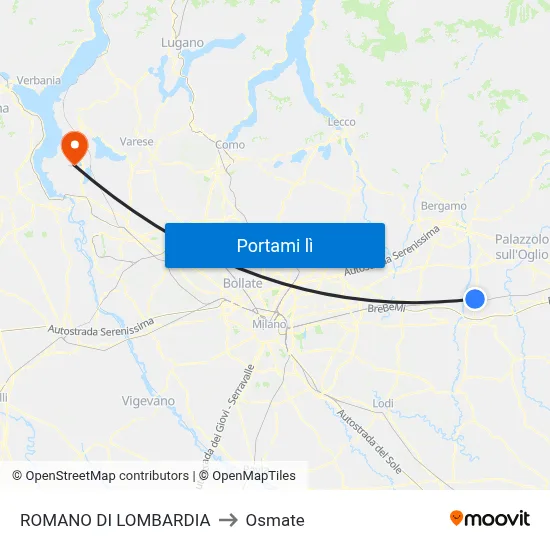 ROMANO DI LOMBARDIA to Osmate map