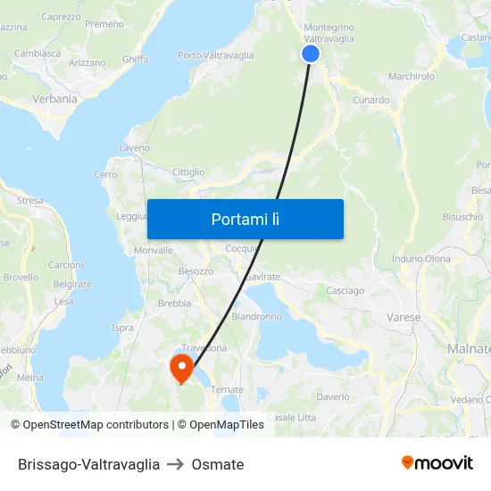 Brissago-Valtravaglia to Osmate map