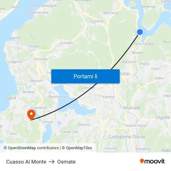 Cuasso Al Monte to Osmate map
