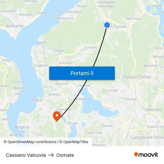 Cassano Valcuvia to Osmate map