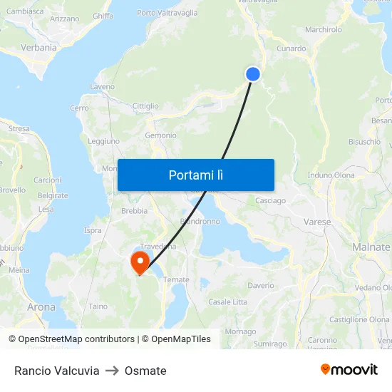 Rancio Valcuvia to Osmate map