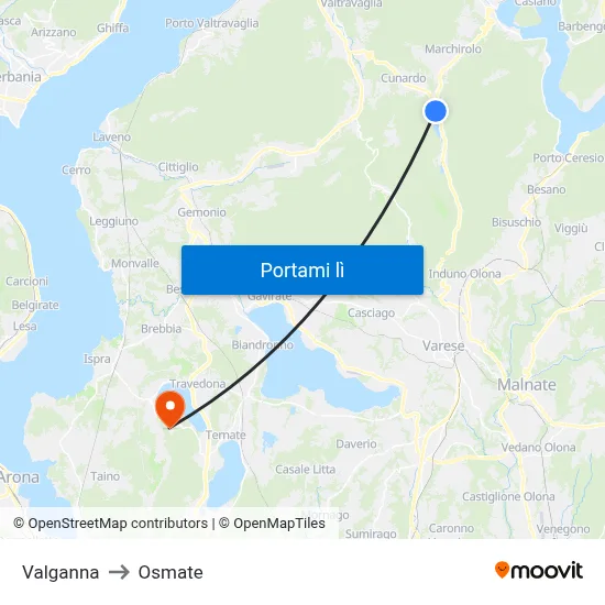 Valganna to Osmate map