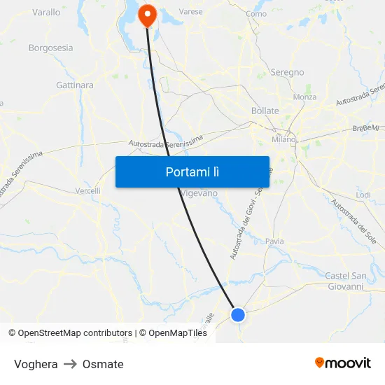 Voghera to Osmate map