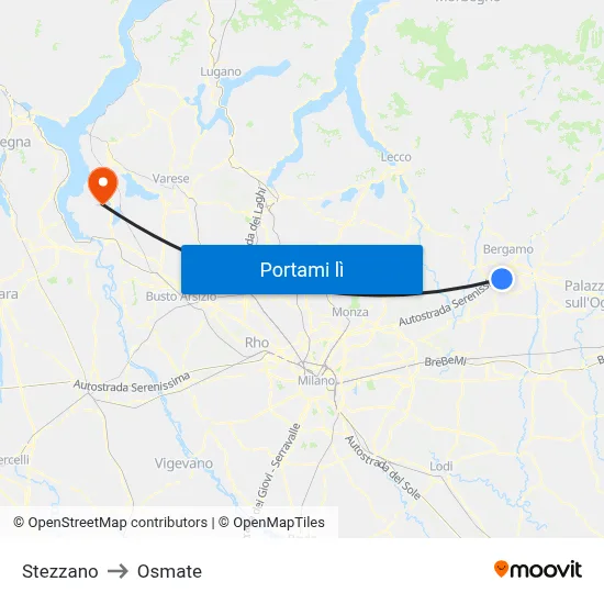Stezzano to Osmate map