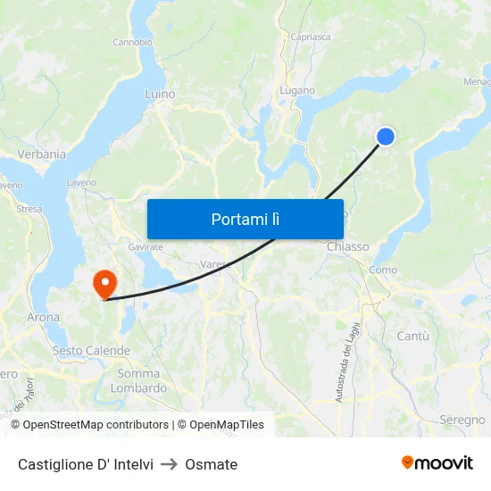 Castiglione D' Intelvi to Osmate map