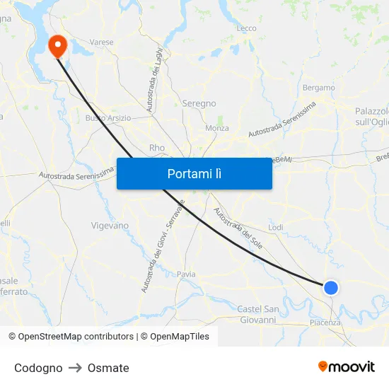 Codogno to Osmate map