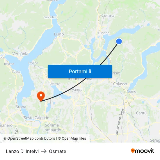 Lanzo D' Intelvi to Osmate map