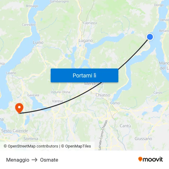 Menaggio to Osmate map