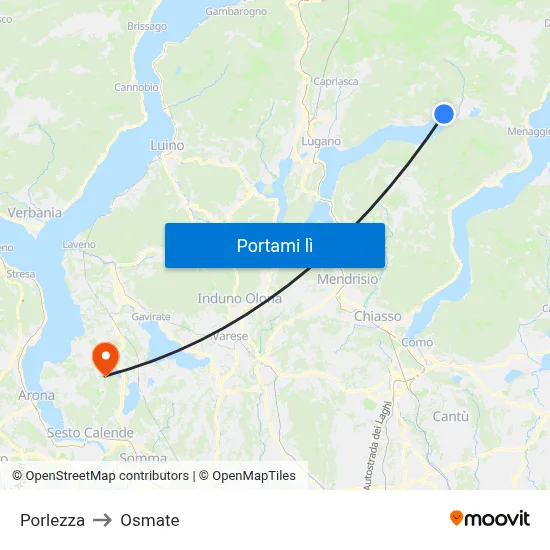 Porlezza to Osmate map