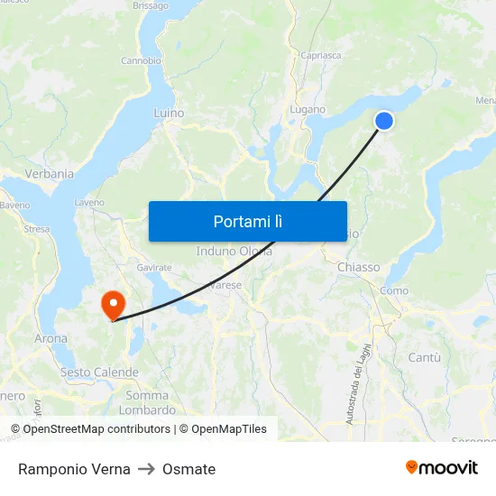 Ramponio Verna to Osmate map