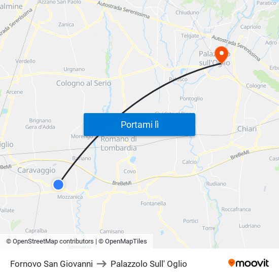 Fornovo San Giovanni to Palazzolo Sull' Oglio map