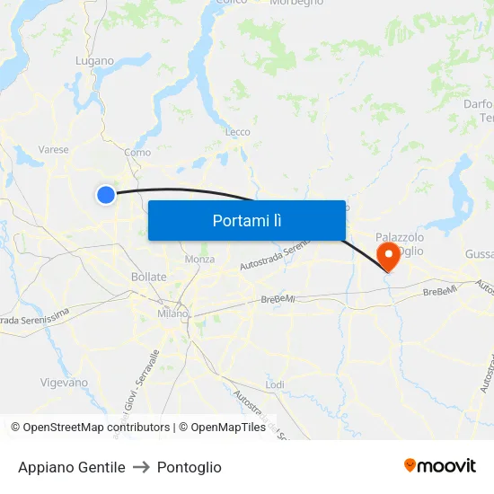 Appiano Gentile to Pontoglio map