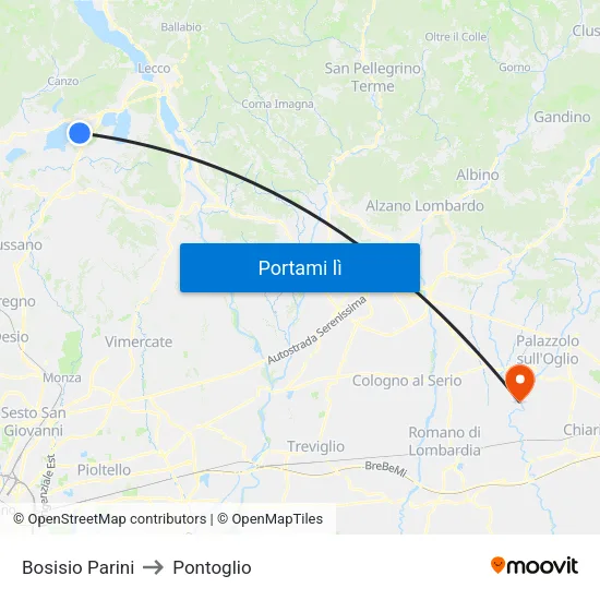 Bosisio Parini to Pontoglio map