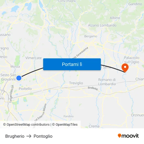 Brugherio to Pontoglio map