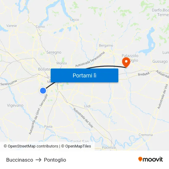 Buccinasco to Pontoglio map