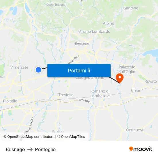 Busnago to Pontoglio map