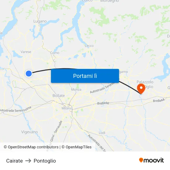 Cairate to Pontoglio map