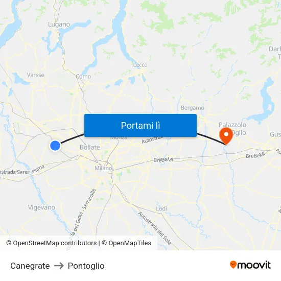 Canegrate to Pontoglio map