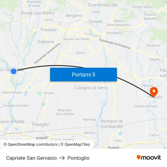 Capriate San Gervasio to Pontoglio map