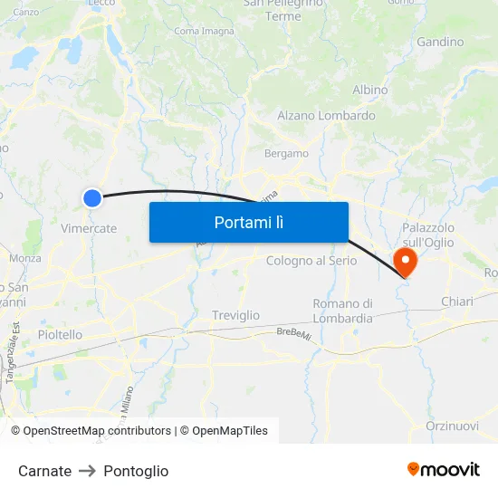 Carnate to Pontoglio map