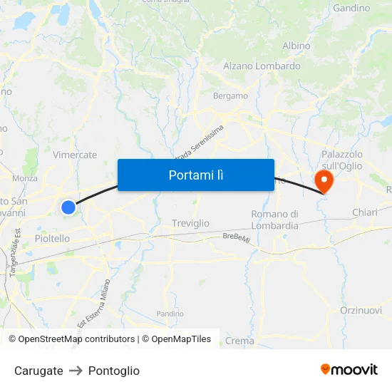 Carugate to Pontoglio map