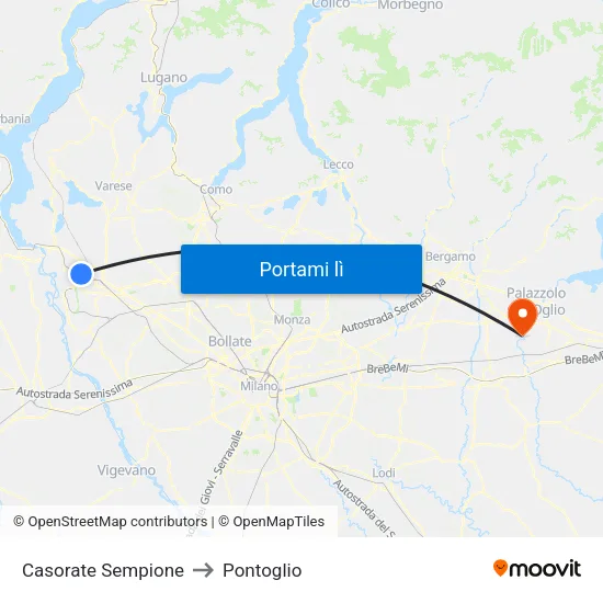 Casorate Sempione to Pontoglio map