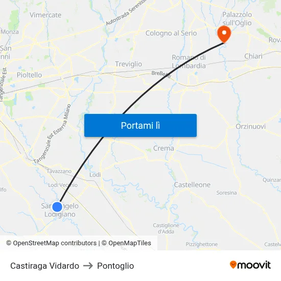 Castiraga Vidardo to Pontoglio map