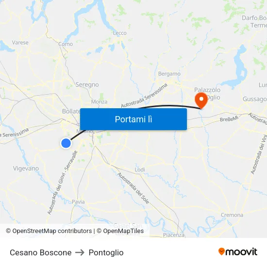 Cesano Boscone to Pontoglio map