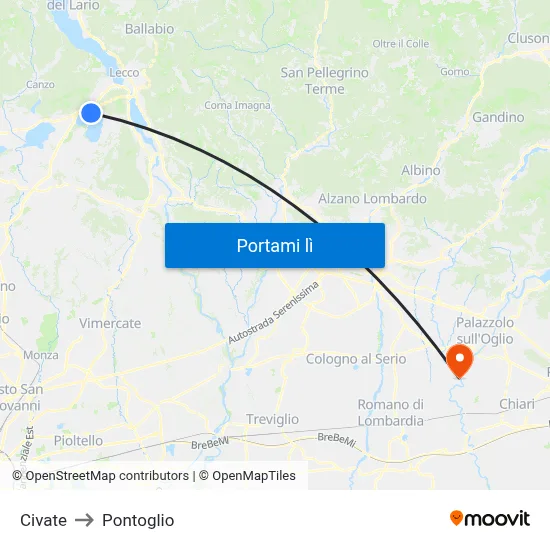 Civate to Pontoglio map