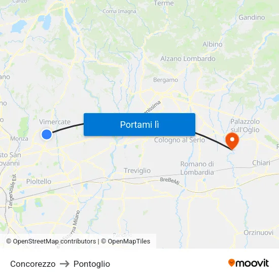 Concorezzo to Pontoglio map
