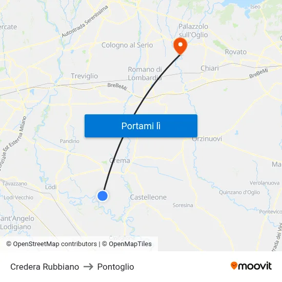 Credera Rubbiano to Pontoglio map