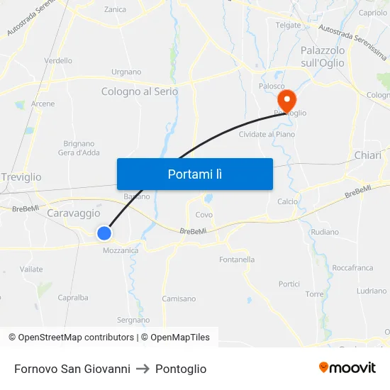 Fornovo San Giovanni to Pontoglio map