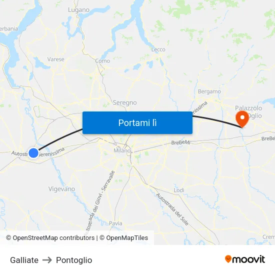 Galliate to Pontoglio map
