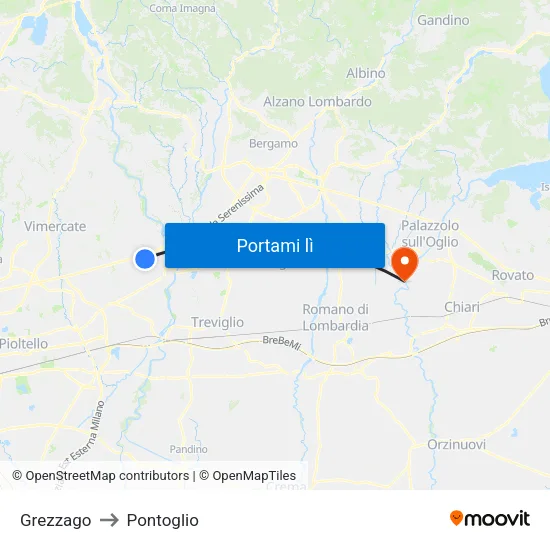 Grezzago to Pontoglio map