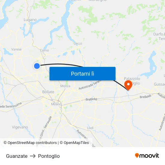 Guanzate to Pontoglio map