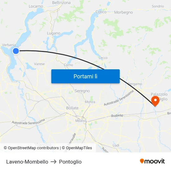 Laveno-Mombello to Pontoglio map