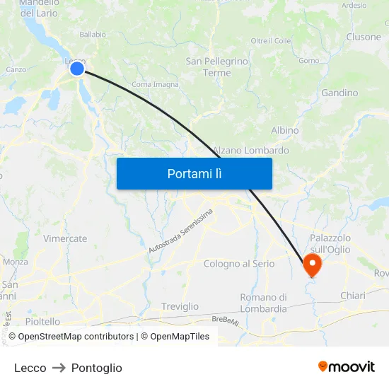 Lecco to Pontoglio map