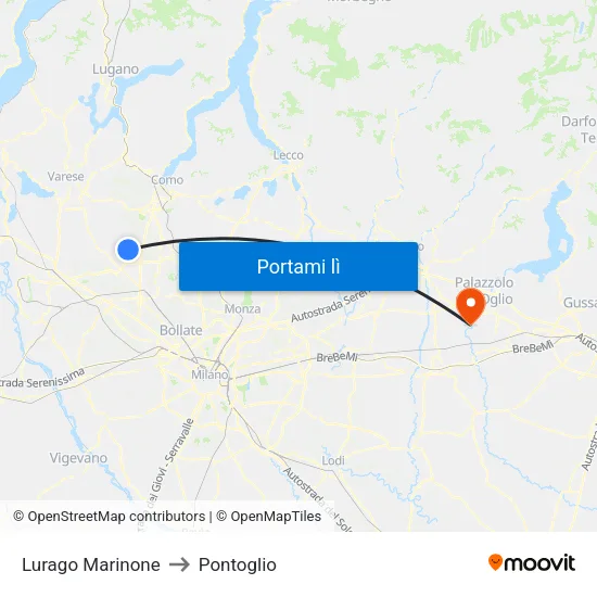 Lurago Marinone to Pontoglio map
