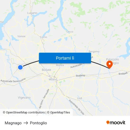 Magnago to Pontoglio map