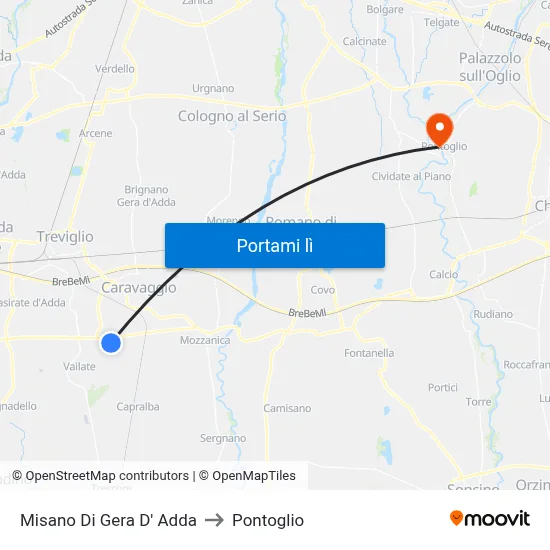 Misano Di Gera D' Adda to Pontoglio map