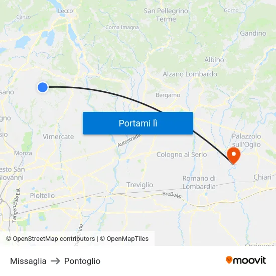 Missaglia to Pontoglio map