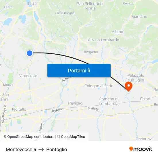 Montevecchia to Pontoglio map