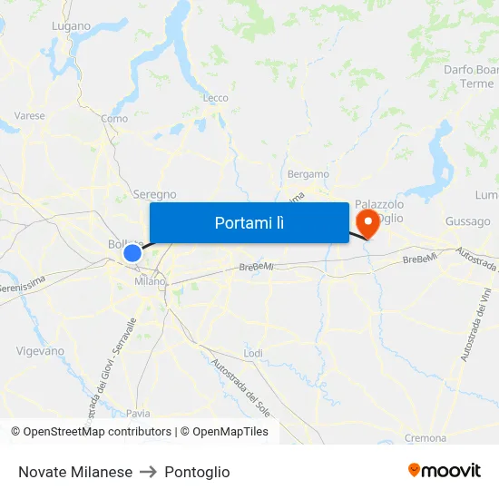 Novate Milanese to Pontoglio map